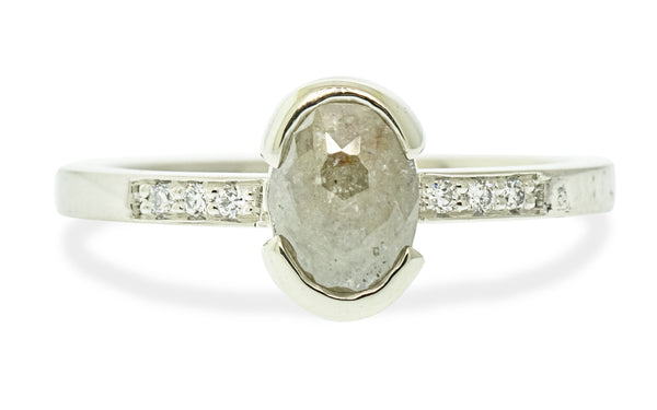 .97 Carat Oval Peach & Pepper Rustic Diamond Ring in White Gold