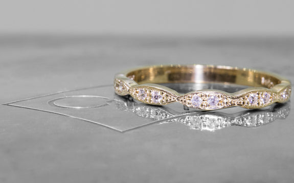 Scalloped Wedding Band with White Diamonds front view