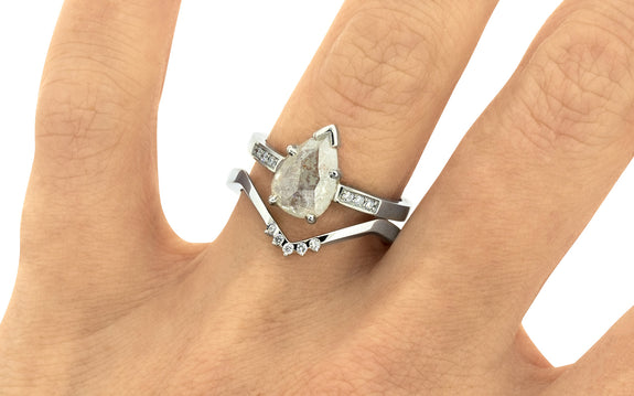 V Shadow Band Ring with White Diamonds worn on model