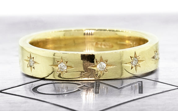 CM Star Wedding Band with White Diamonds in yellow gold