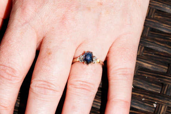 2.46 Carat Royal Blue Hand-Cut Montana Sapphire Ring in Yellow Gold