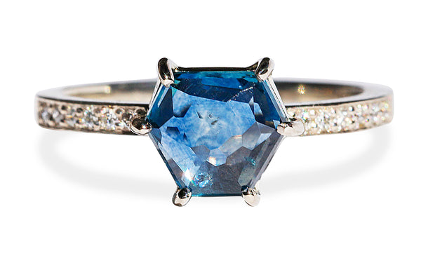 2.6 Carat Lakelet Blue Hand-Cut Montana Sapphire Ring in White Gold