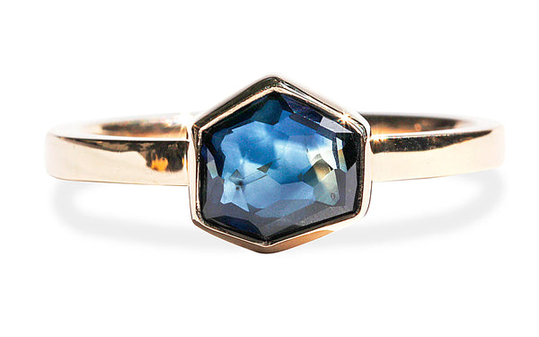 2 Carat Tranquil Seas Blue Hand-Cut Montana Sapphire Ring in Yellow Gold