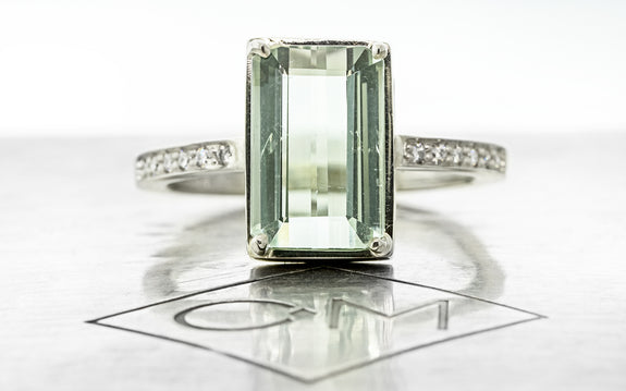 3.90 Carat Light Seafoam Green Tourmaline Ring in White Gold