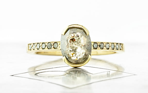 .97 Carat Oval Salt & Pepper Diamond Ring in Yellow Gold