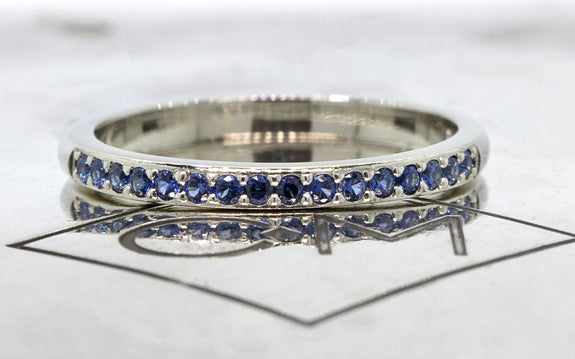 Wedding Band with 16 Blue Sapphires front view