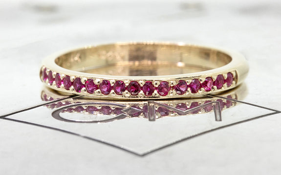 Wedding Band with 16 Rubies front view