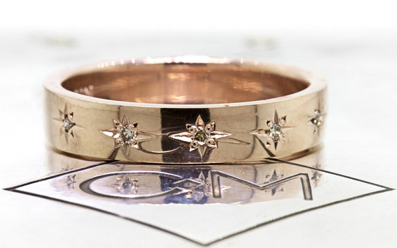 CM Star Wedding Band with Champagne Diamonds in yellow gold on logo