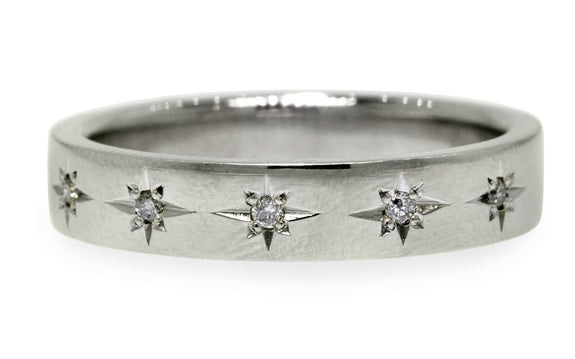 CM Star Wedding Band with Gray Diamonds modeled on a hand