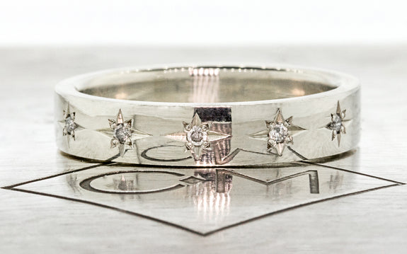 CM Star Wedding Band with Gray Diamonds in white gold