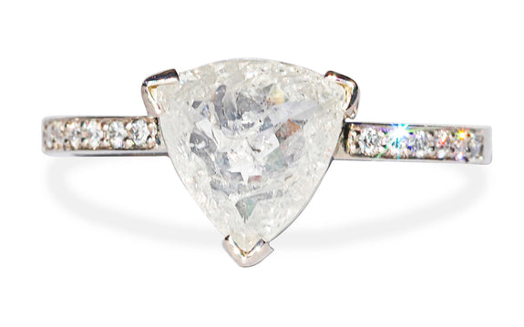 1.62 Carat Triangle Arctic White Diamond Ring in White Gold