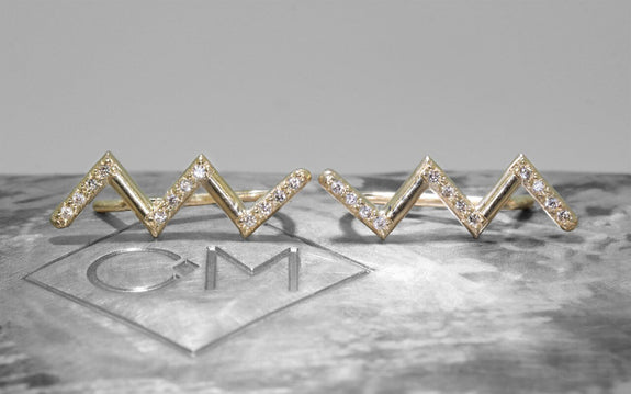 Diamond Zig Zag Ring in Yellow Gold front view